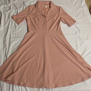 H.R. Homrain  1950's Inspired Dress, short sleeve | Dusty Rose Pink | Size‎ XL
